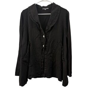 Bryn Walker Linen Blazer Jacket XS Black Button Front Lagenlook Made in USA
